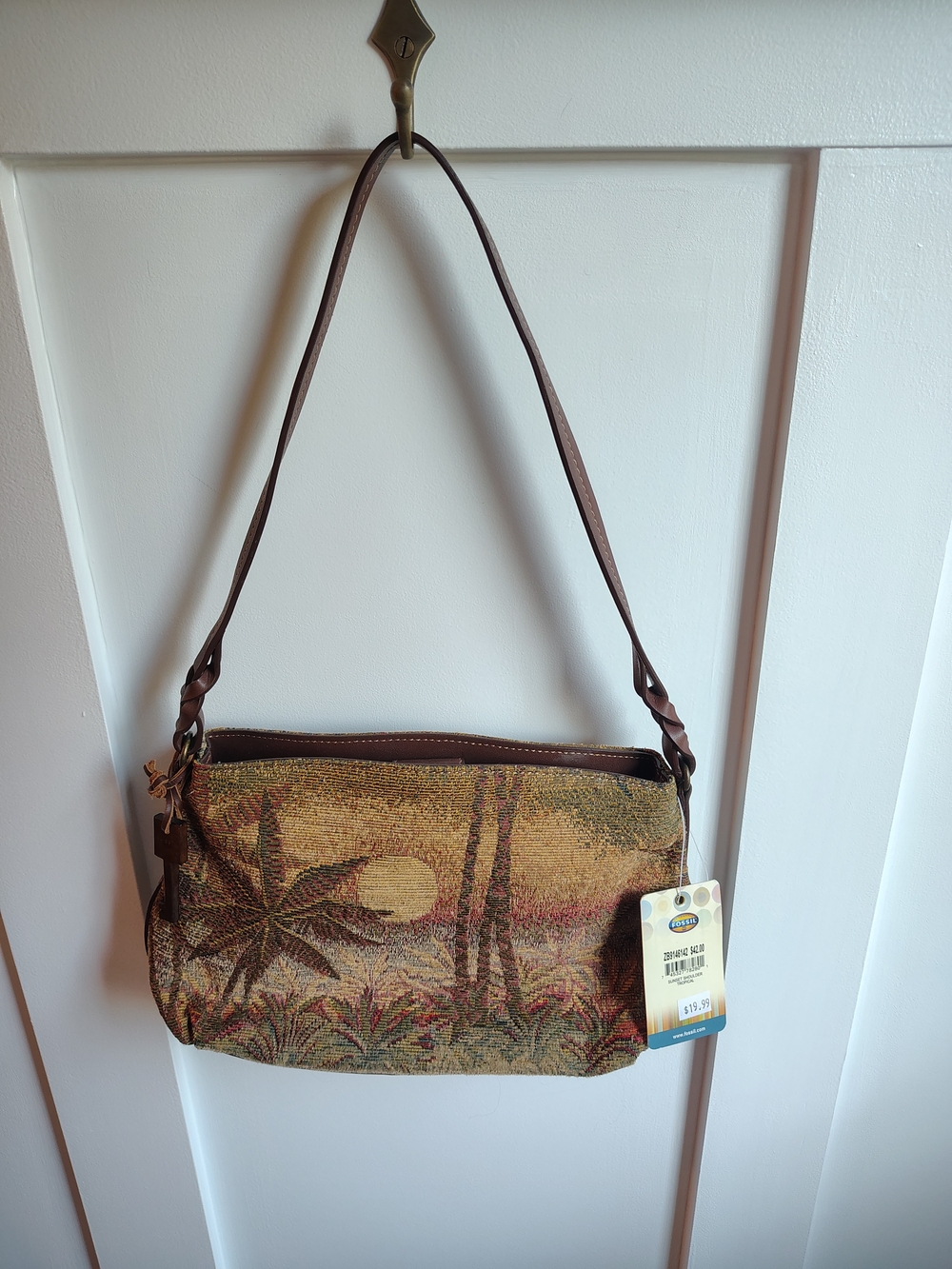 Fossil Tapestry Palm Tree Shoulder Bag in Brown